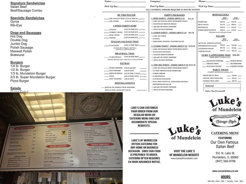 Luke's of Mundelein Menu