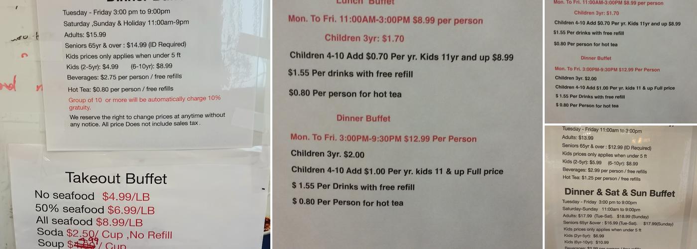 Kings Buffet Menu