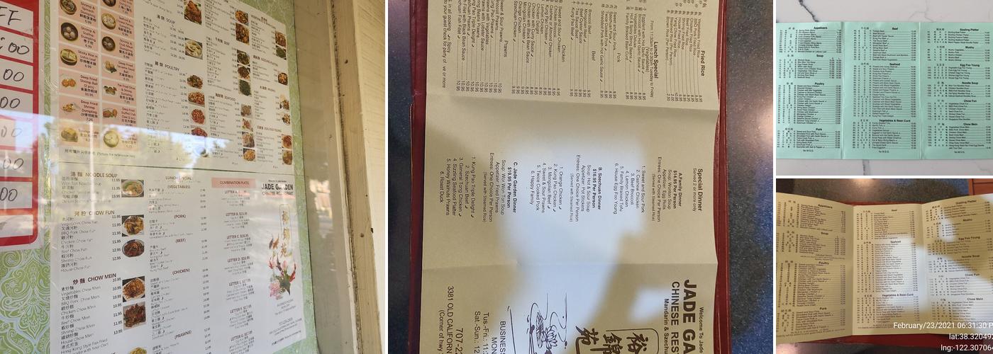 Jade Garden Chinese Restaurant Menu