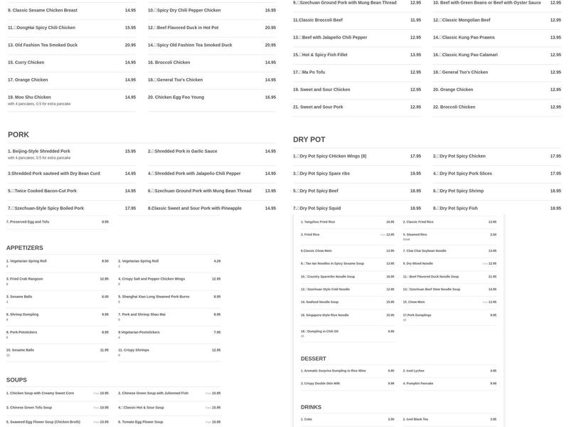 Chef Chen's Chinese Cuisine私厨香辣 Menu
