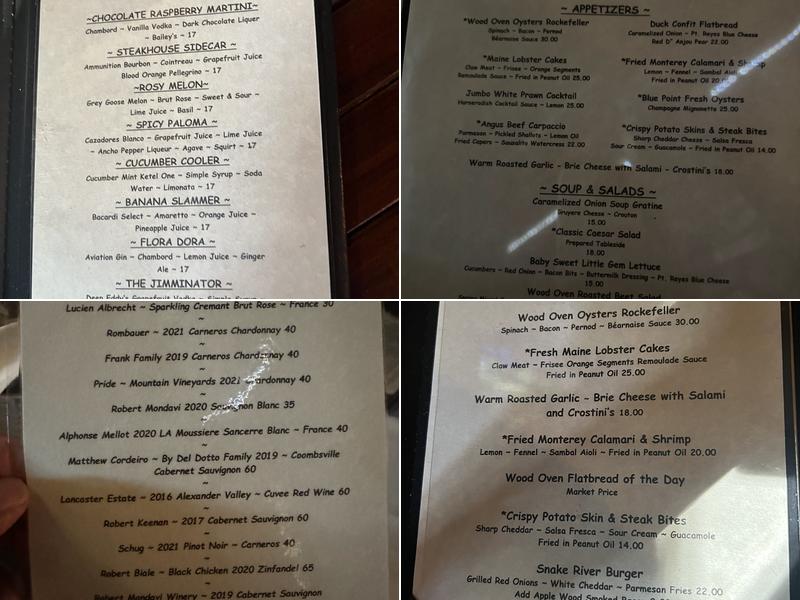 Cordeiro's Steakhouse Menu