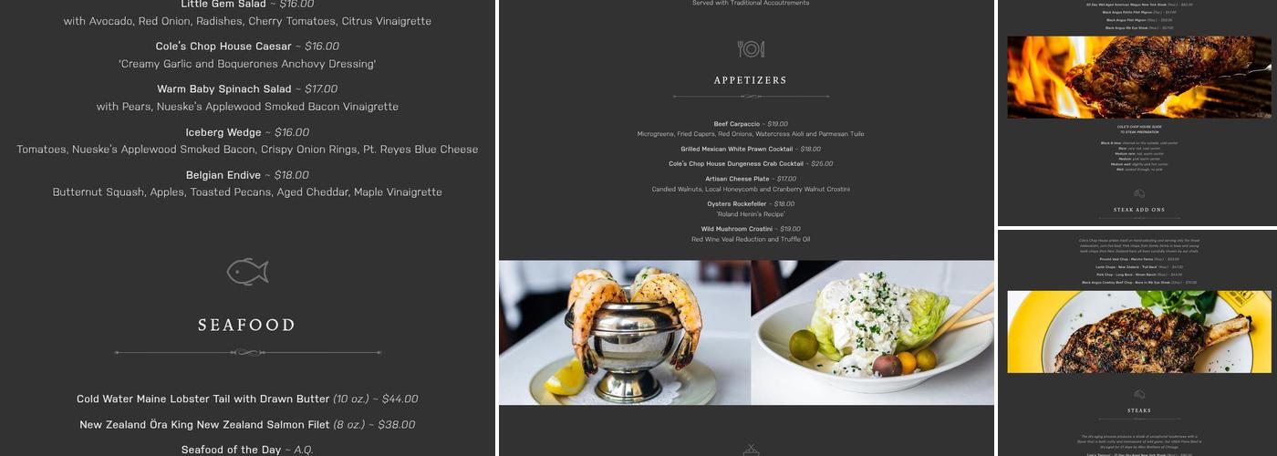 Cole's Chop House Menu