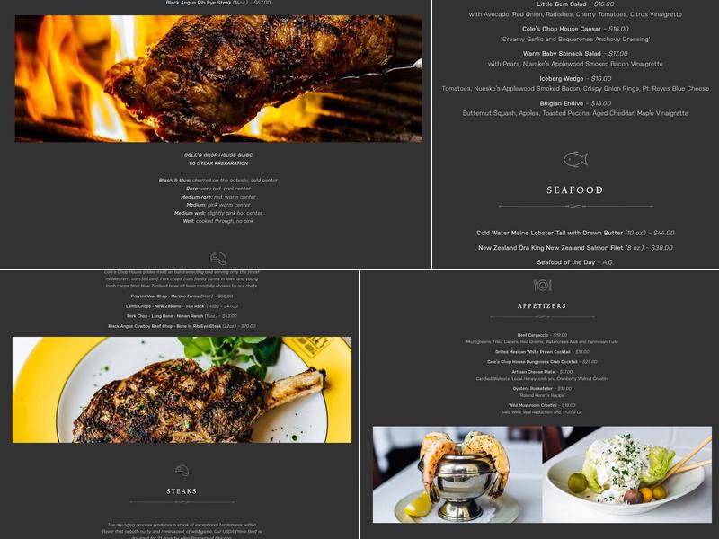 Cole's Chop House Menu