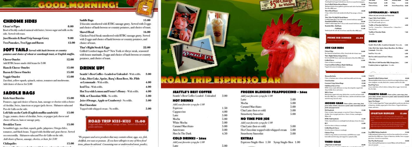 Road Trip Bar & Grill Menu