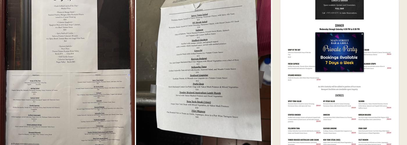 Main Street Bar & Grill Menu