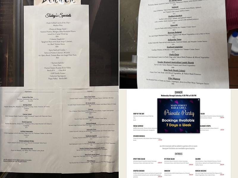 Main Street Bar & Grill Menu