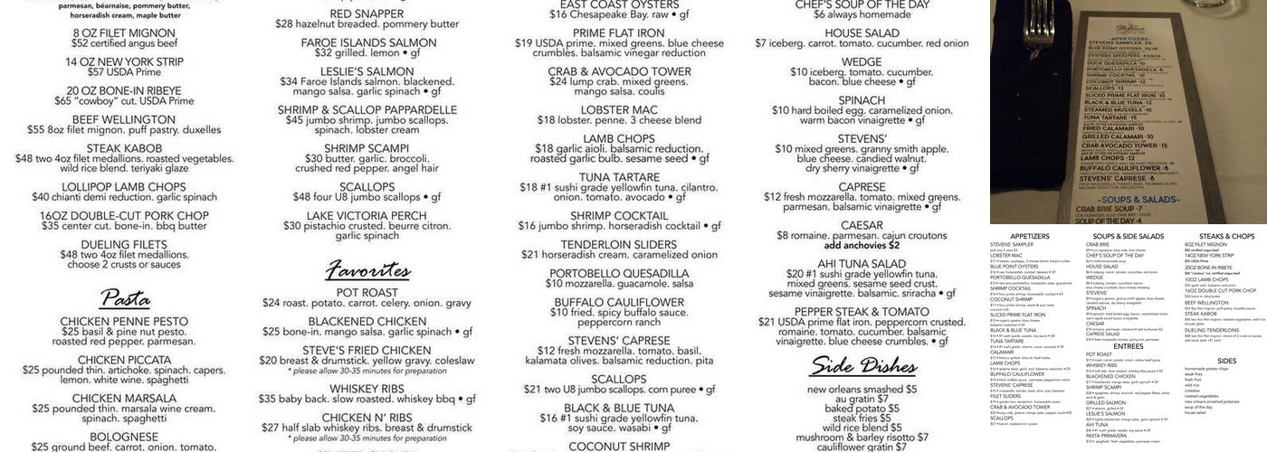 Stevens' Menu