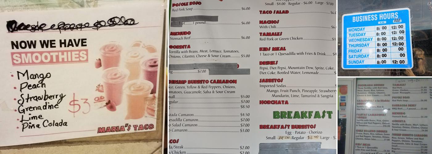 Maria's Tacos Menu