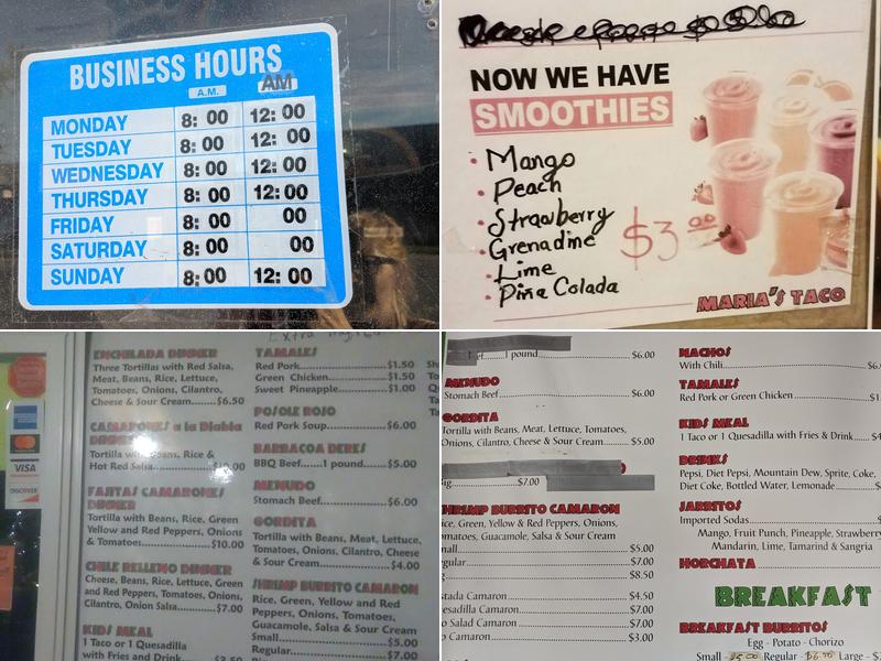 Maria's Tacos Menu