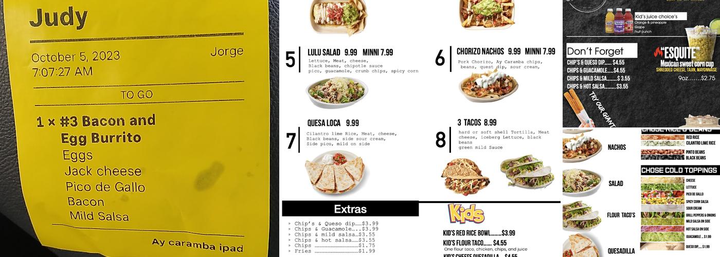 Ay Caramba Menu