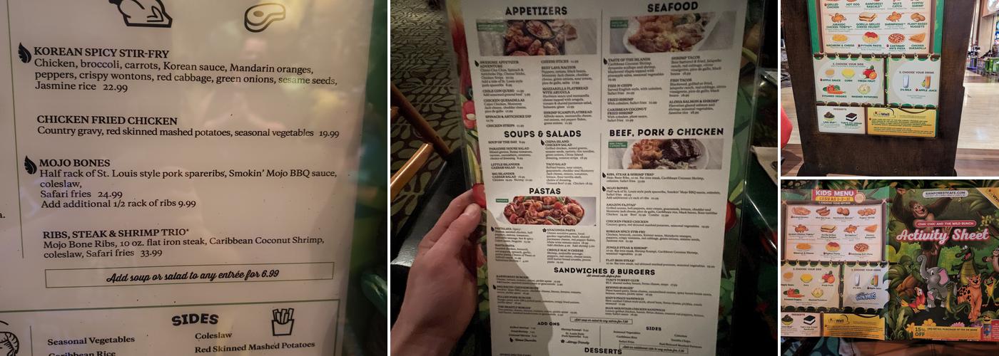 Rainforest Cafe Menu