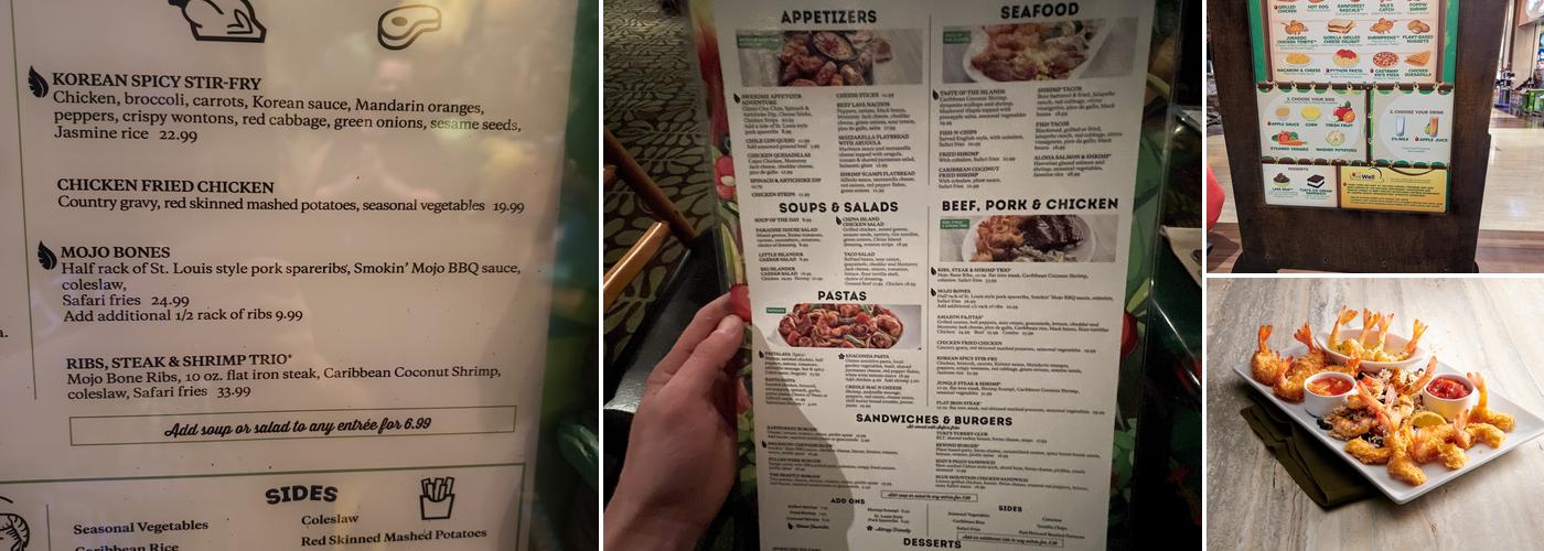 Rainforest Cafe Menu