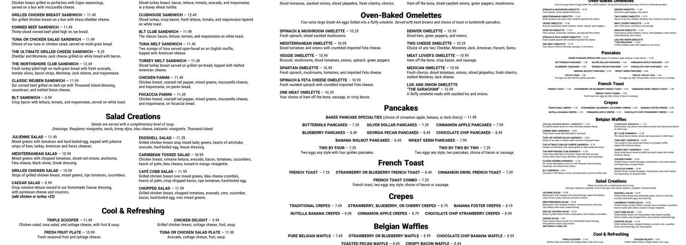 Eggshell Cafe Inc Menu