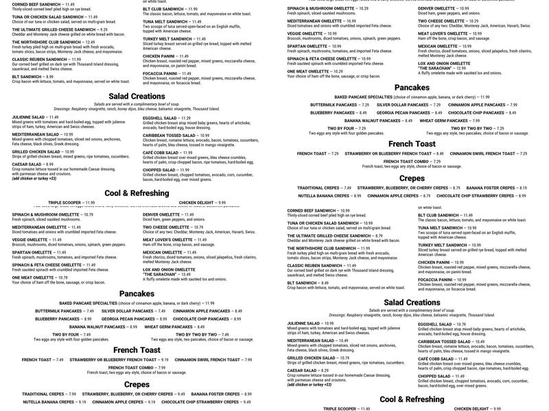 Eggshell Cafe Inc Menu