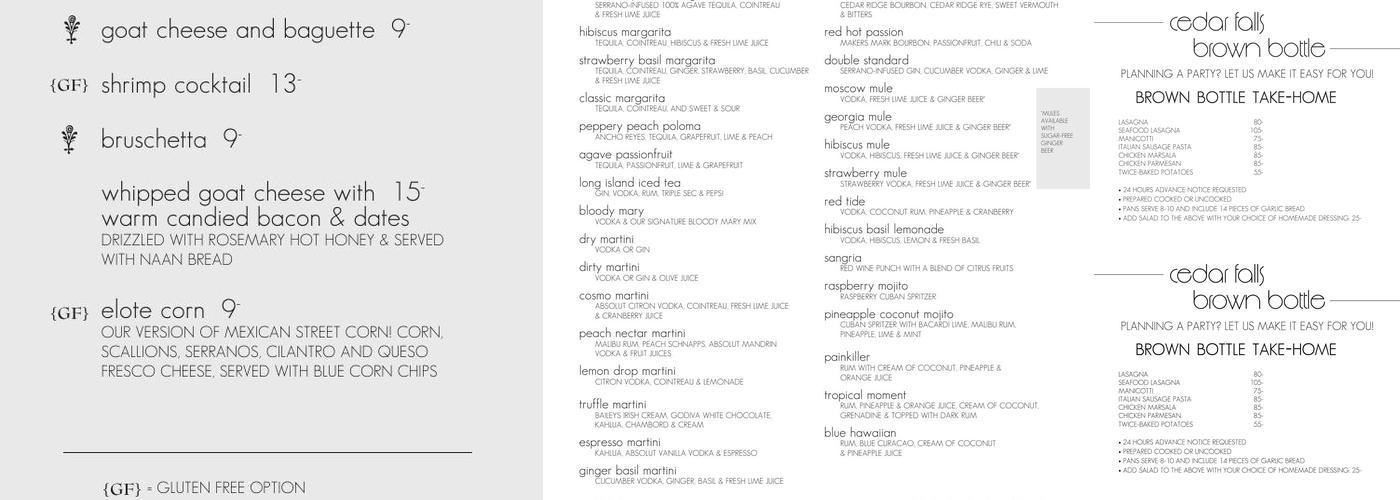 Cedar Falls Brown Bottle Menu