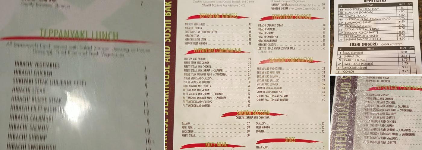 Sakura Japanese SteakHouse & Sushi Bar Menu