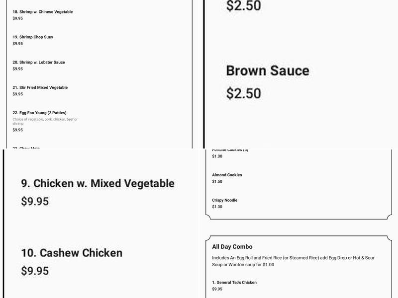 Chopstix Chinese Restaurant Menu