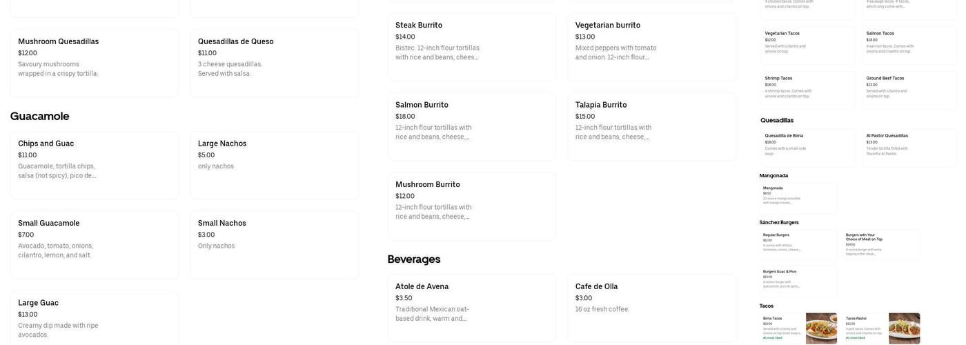 Sanchez Menu