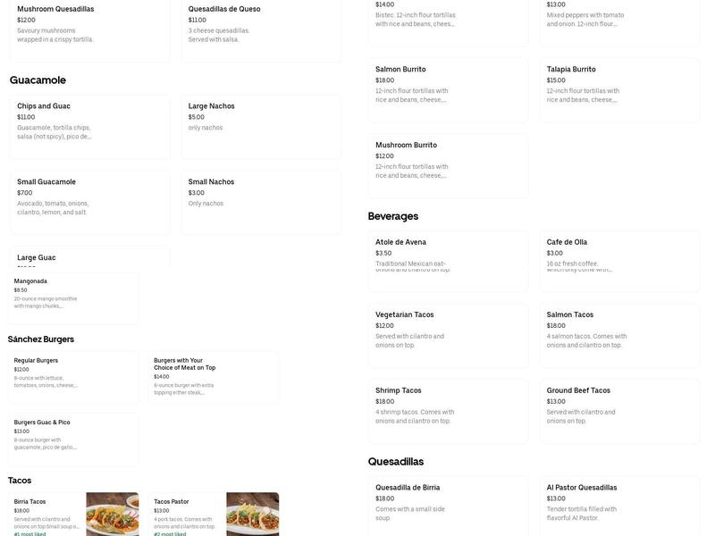 Sanchez Menu