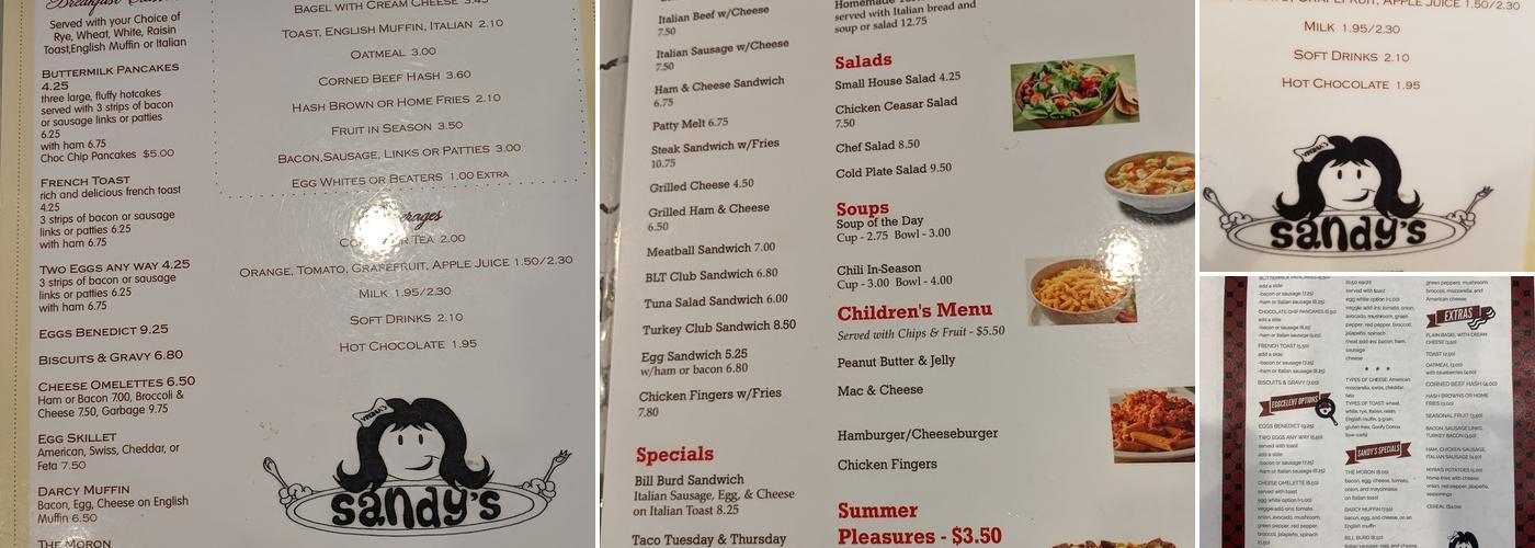 Sandy's Menu