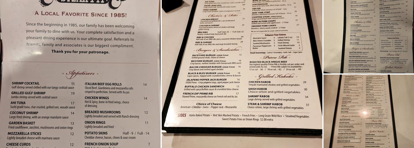 The Backyard Steak Pit Menu