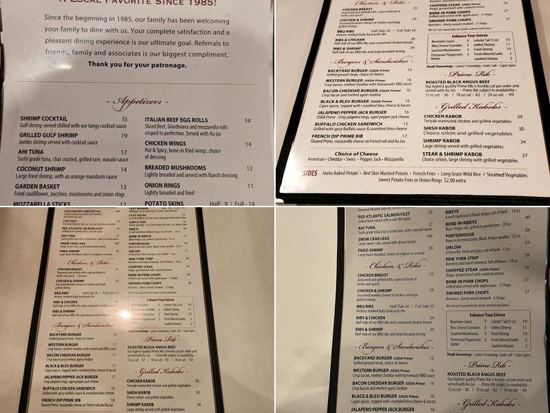 The Backyard Steak Pit Menu