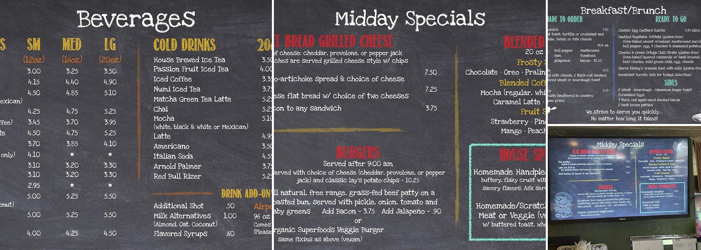 Sierra Rizing | Bakery, Coffee House & Catering Menu