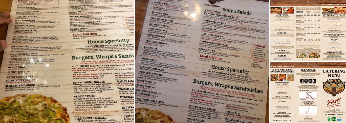 Nick's Pizza & Pub Menu