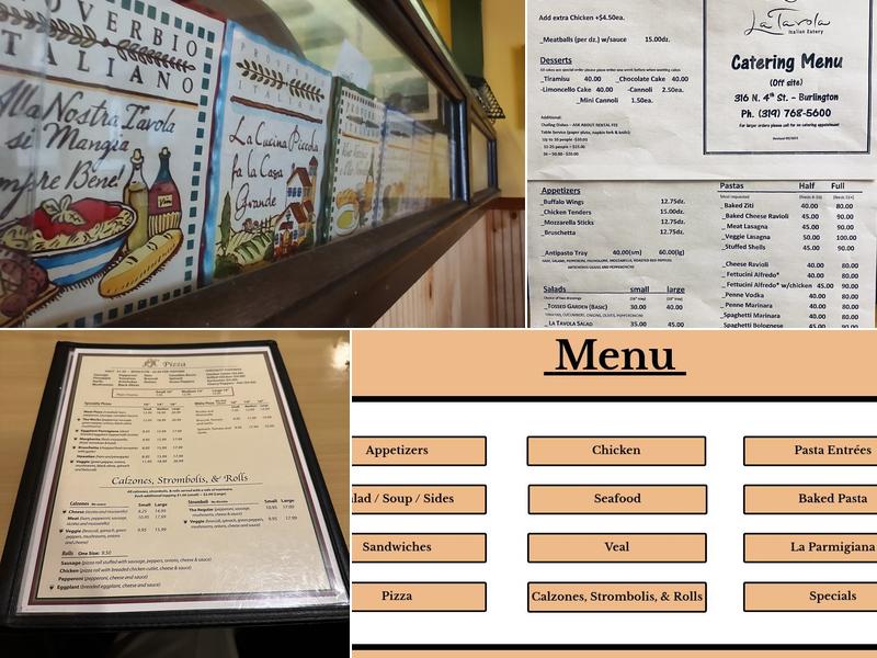 La Tavola Italian Eatery Menu