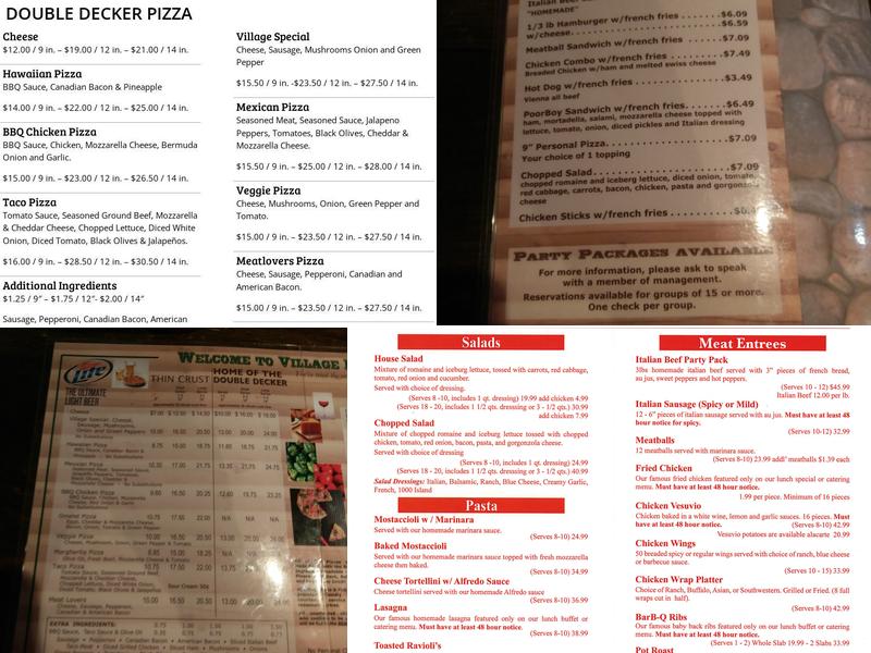 Village Pizza & Pub Carpentersville Menu