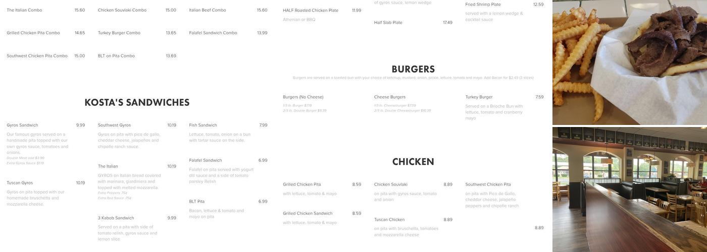 Kosta's Gyros Menu