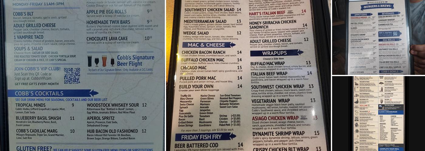 D.C. Cobb's Menu