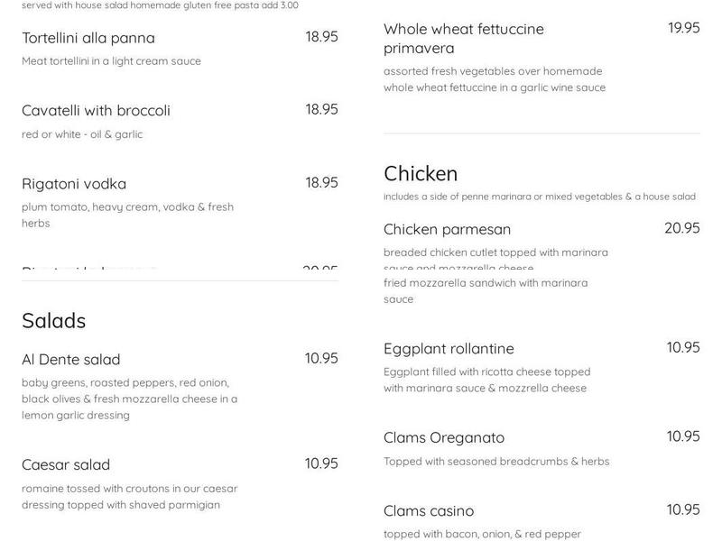 Al Dente Menu