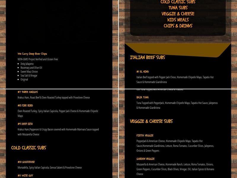 Bubs Subs Menu
