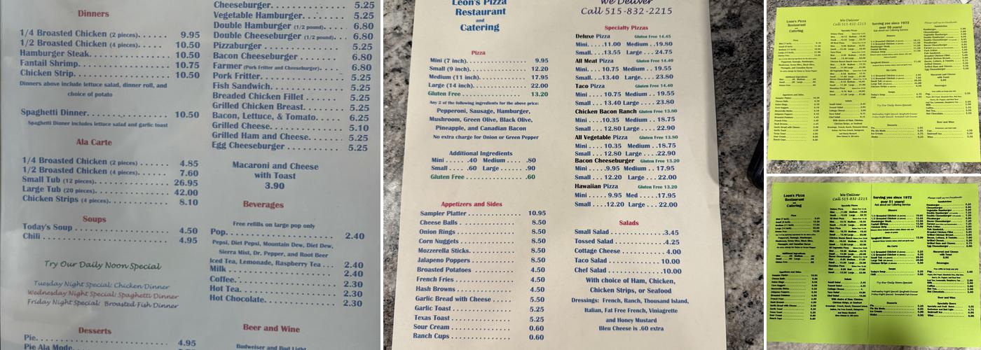 Leon's Pizza Menu