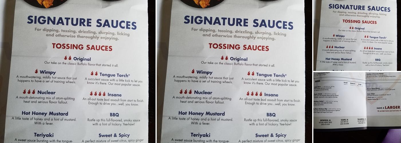 Zaxbys Chicken Fingers & Buffalo Wings Menu