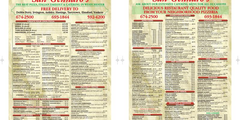 San Gennaro's Pizza Menu
