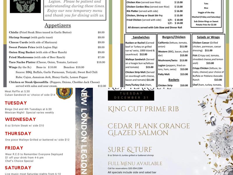 New London American Legion Menu