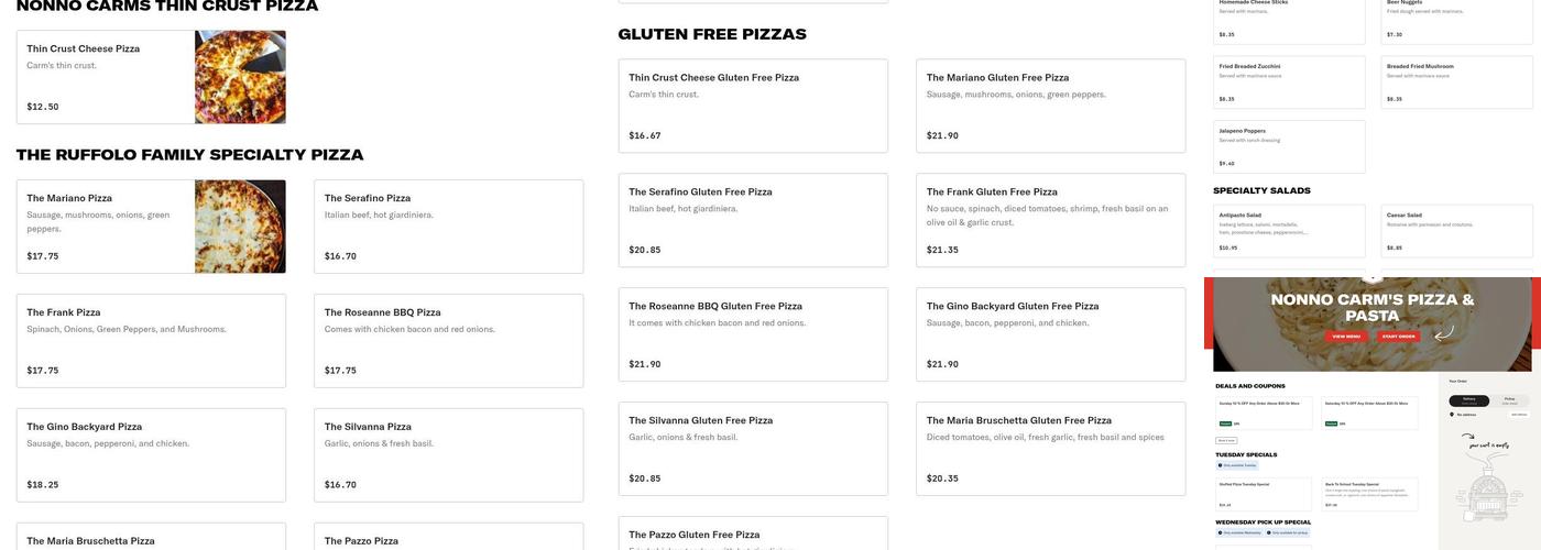 Nonno Carms Pizza and Pasta Menu