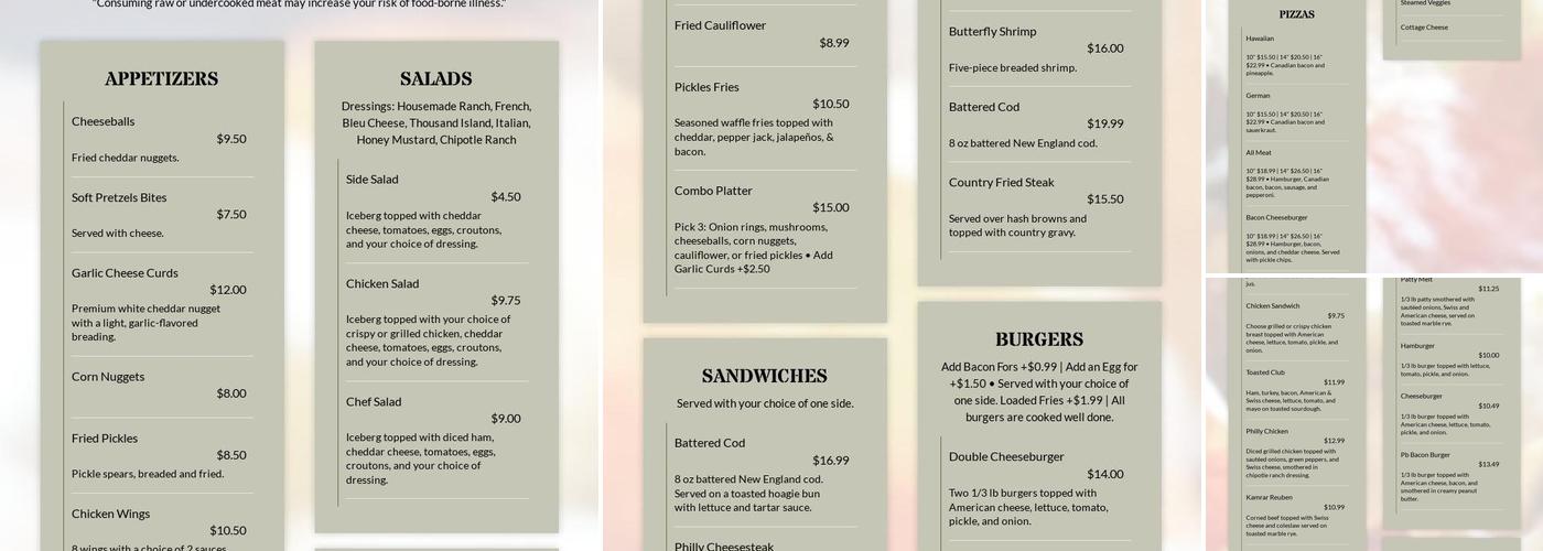 Pickles Pub Menu
