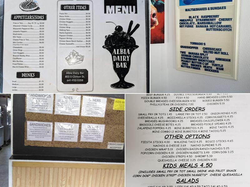 Albia Dairy Bar Menu