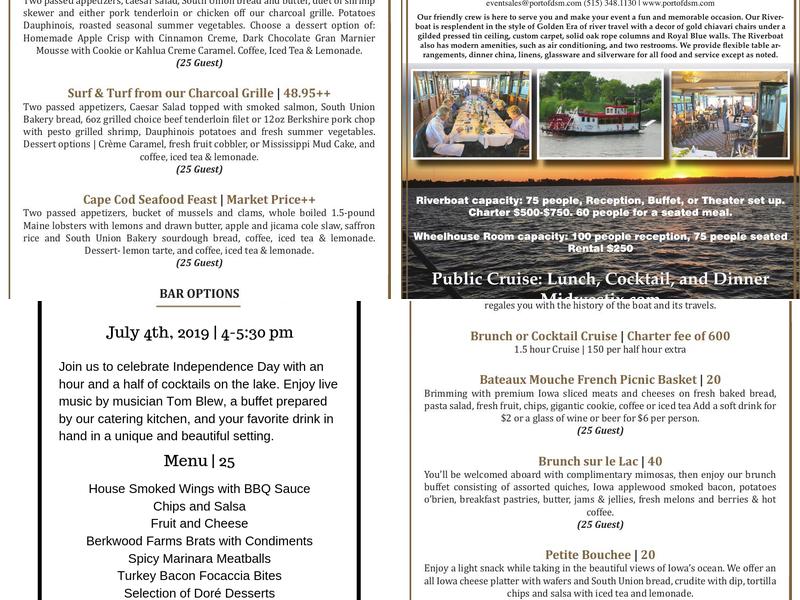 J. A. White Riverboat Menu
