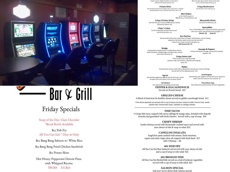 601 Bar & Grill Menu