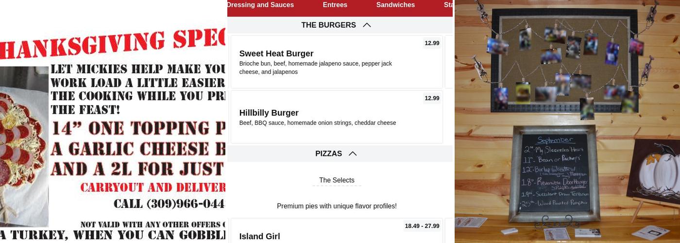 Mickies Pizzeria Menu