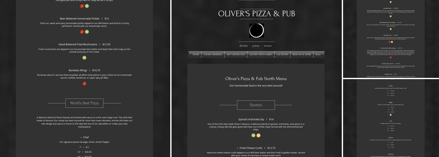 Oliver's Pizza & Pub North Menu