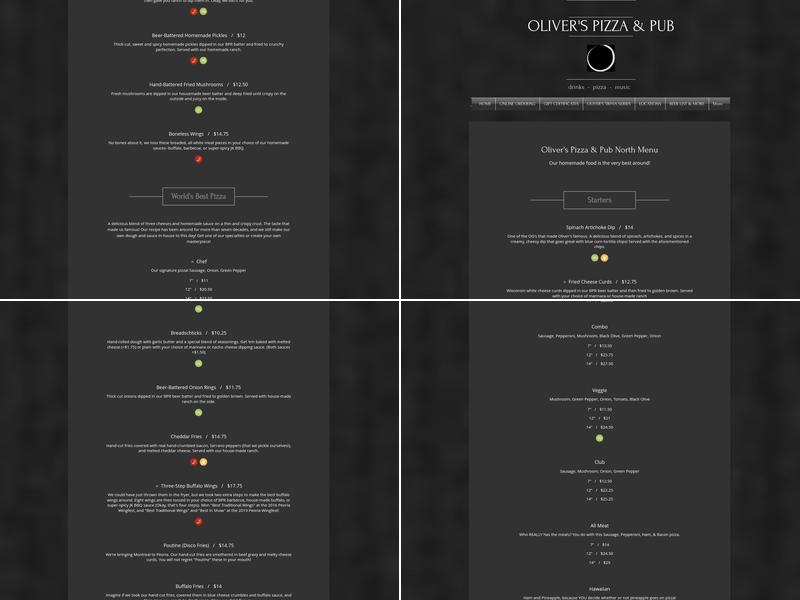 Oliver's Pizza & Pub North Menu
