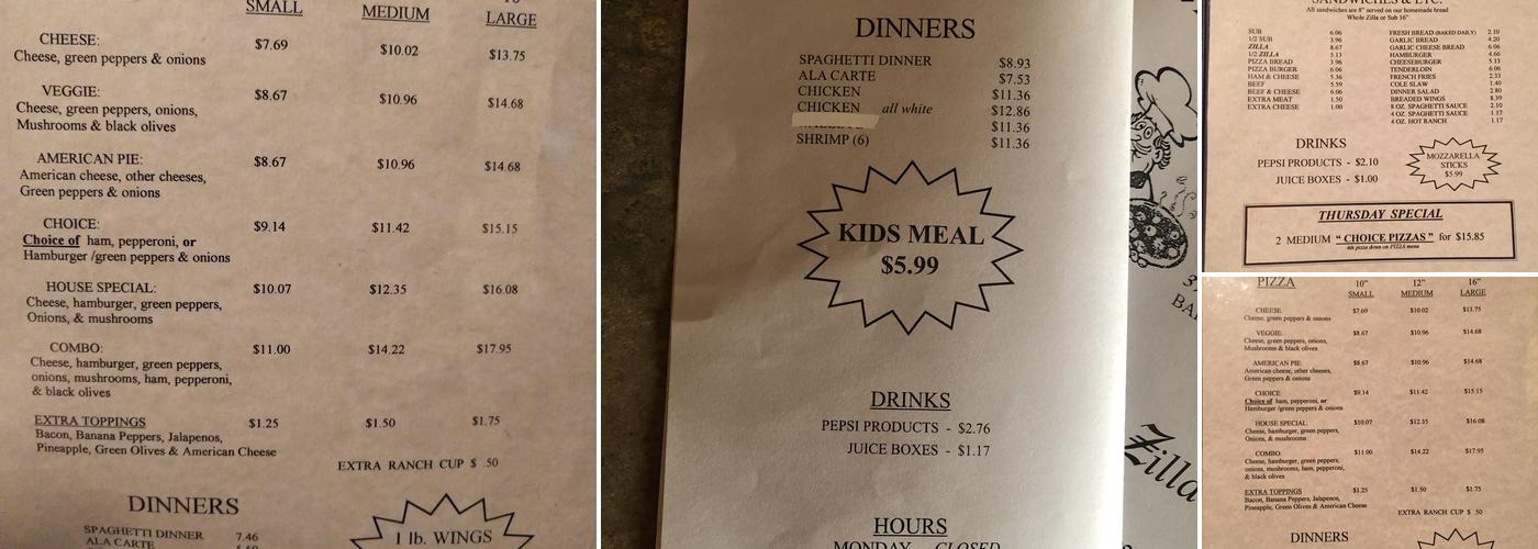 Dave's Pizza Menu