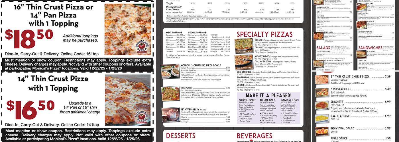 Monical's Pizza Menu