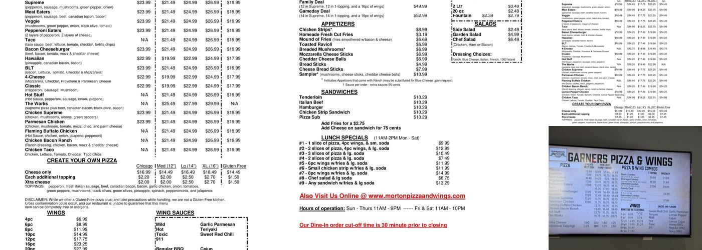 Garner's Pizza & Wings Menu