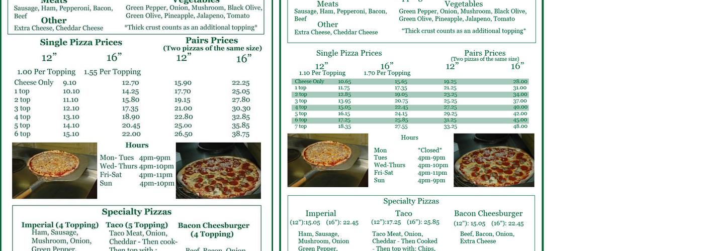 Pegasus Pizza Menu